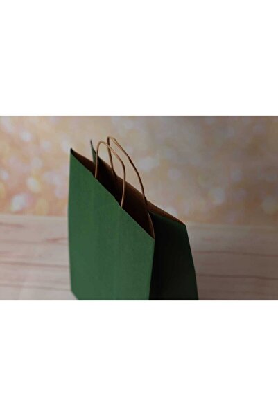 demontecraft Büküm Saplı Yeşil Kağıt Çanta 5'li 25x12x31 Ölçü