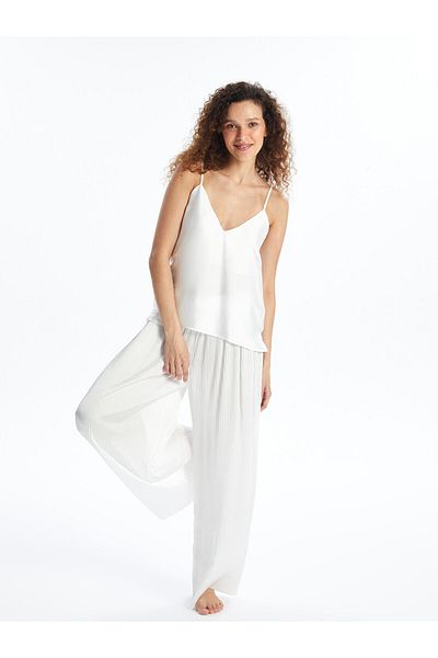 LC Waikiki Satin-Pyjama-Set für Damen – V-Ausschnitt, einfarbige Träger – LCW