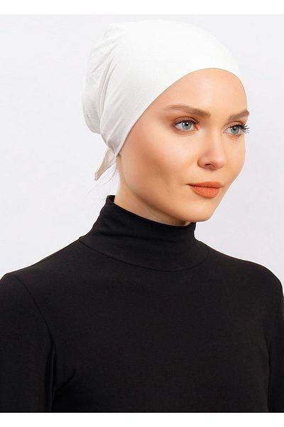 Ecardin Lycra Comfortable Non-Slip Practical Anti-Sweat Seamless Hijab Bonnet Scarf Turban Ready Bonnet - Cream