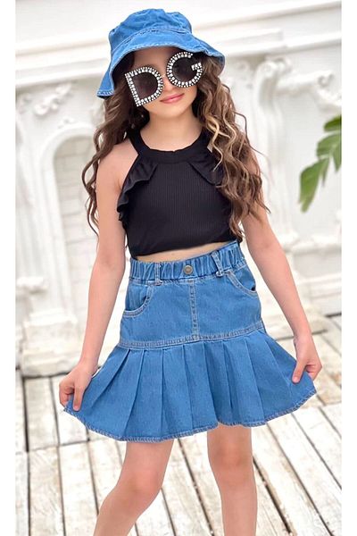 Calisa Fata - Set din denim, fusta si crop
