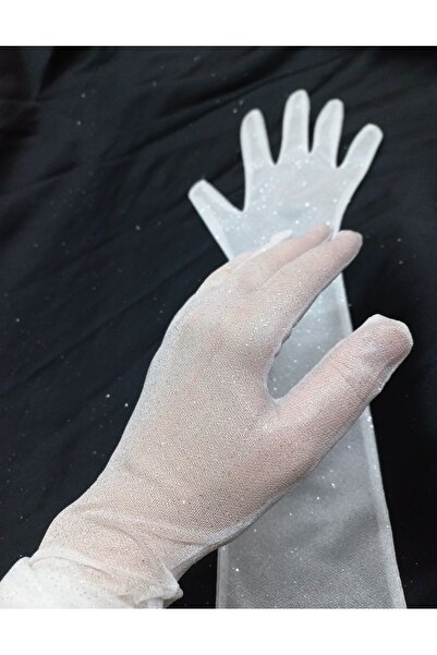 es moda shop Λευκά Αδιαφανή Γάντια Χειμερινής Νύφης - Διαμάντι