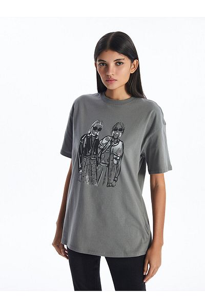 LC Waikiki LCW Women's T-Shirt - Crew Neck, Printed, Short Sleeve
