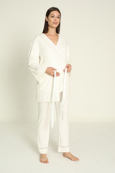 Miss Dünya Lissa Maternity and Maternity Pajamas Set with White Dressing Gown