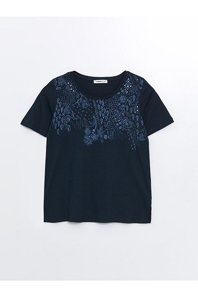 LC Waikiki LCW Damen T-Shirt – Rundhalsausschnitt, Bedruckt, Kurzarm