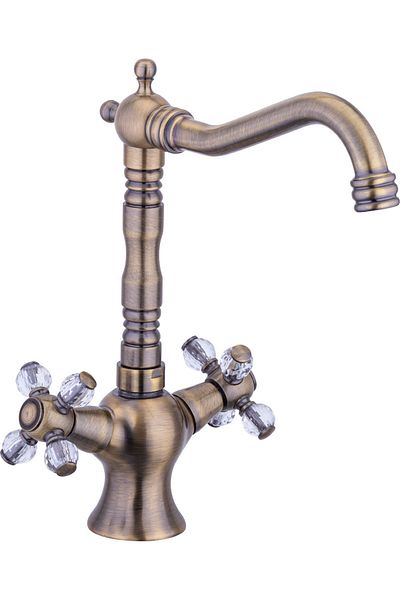 İSAOĞLU YAPI Antique Gold Kitchen Faucet Antique Kitchen Tap Complete Brass Vintage Model