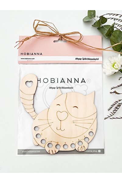 Hobianna Sevimli Kedi Ahşap Iplik Organizer