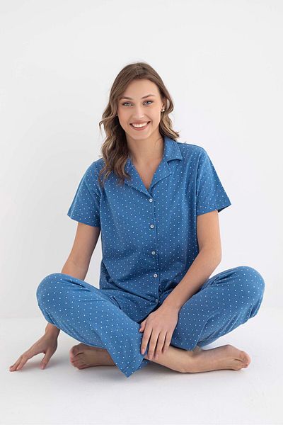 SENFONİ Set pijama cu mâneci scurte cu buline pentru femei