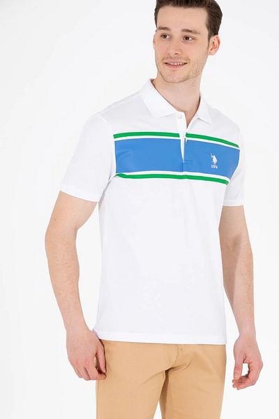U.S. Polo Assn. Λευκό ανδρικό μπλουζάκι Polo Neck
