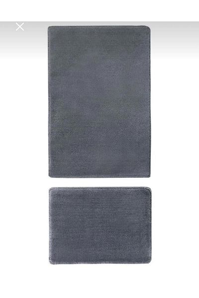AKSU Carpet Plush Anthracite Bath Mat Set of 2 Large Size (100x60) (50x60) Washable