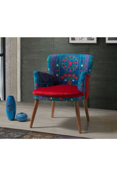 mobilyabazari Etnik Desen Kırmızı Çay Seti Tekli Koltuk,berjer (SALON, BALKON...