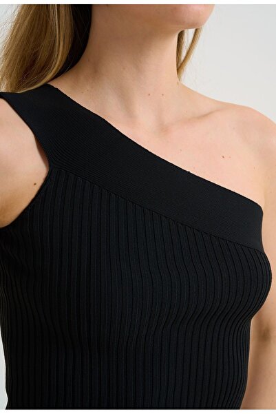 Ladyone Kadın Tek Omuzlu Fitilli Crop Bluz  Standart