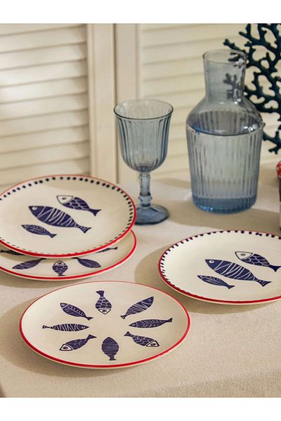 LC Waikiki Lcw Home Printed Ceramic Cake Plate Set of 4