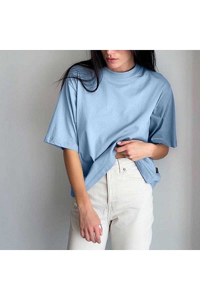 Eldemir Tricou oversize Boyfriend din bumbac verde - unisex cu decolteu