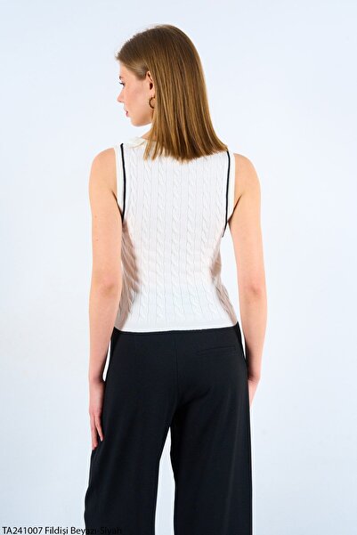 Ladyone Women's White Striped Hair Knit Tank Top