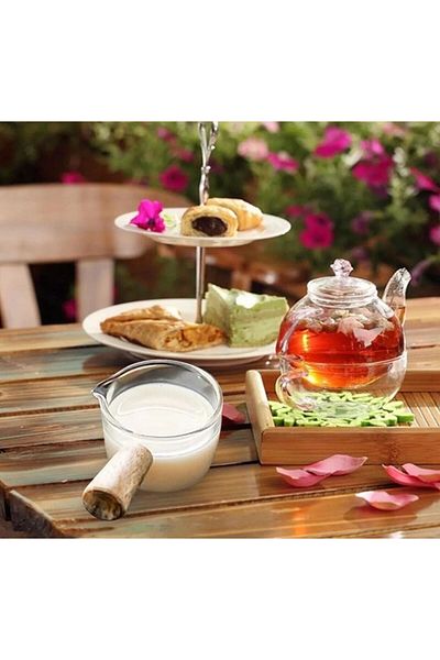 M Mimoza Park 100 ml Glass Sauce Bowl - Borosilicate Milk Bowl with Wooden Handle