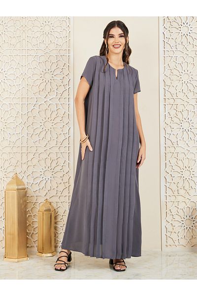Styli Box Pleats Short Sleeves A-Line Jalabiya