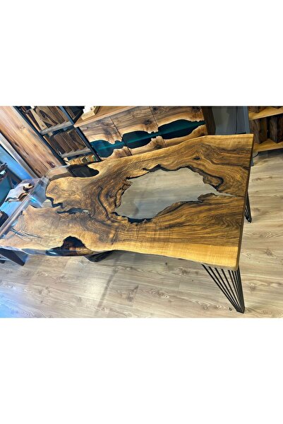 Mai Epoksi Yemek Masası, Doğal Ahşap Ceviz Yemek Masası, Epoksi Doğal Masa