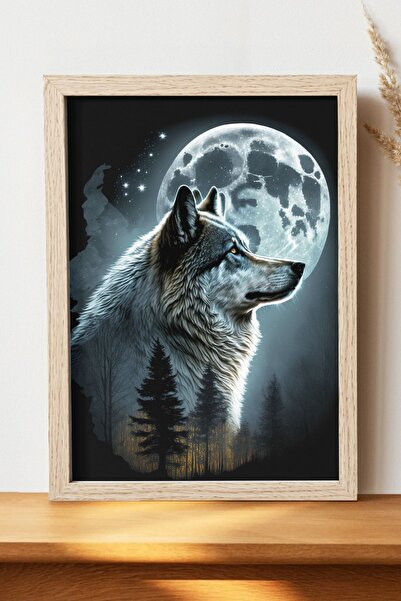 Luna Marissa Αφίσα Wolf And Moon - Αφίσα ψηφιακής τέχνης από χοντρό χαρτί χωρ...