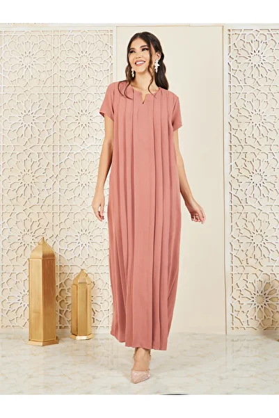 Styli Box Pleats Short Sleeves A-Line Jalabiya