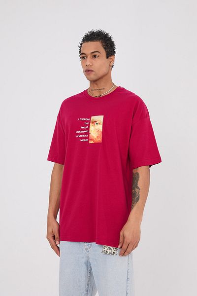 Saw Urbanity Vincent Van Gogh Red Oversize T-Shirt - Train on the Door of Eternity Printed with Applique Back Print