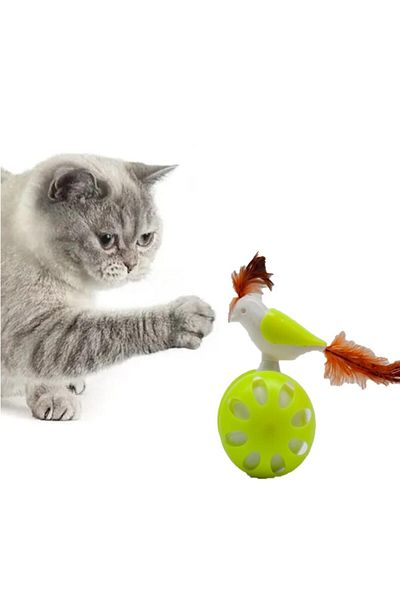 TİNEKE WHEELED NAUGHTY BIRD CAT TOY LEMON GREEN 1 PIECE