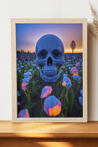 Luna Marissa Αφίσα κρανίου με λουλούδια - Αφίσα ψηφιακής τέχνης από χοντρό χα...