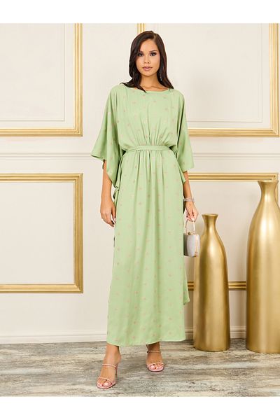 Styli Embroidered Batwing Sleeves Self Tie Up Kaftan