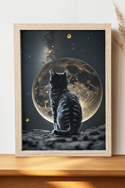 Luna Marissa Αφίσα Cat And Moon - Αφίσα ψηφιακής τέχνης από χοντρό χαρτί χωρί...