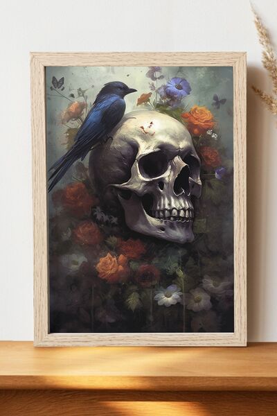 Luna Marissa Αφίσα με πουλιά και κρανία - Αφίσα ψηφιακής τέχνης από χοντρό χα...
