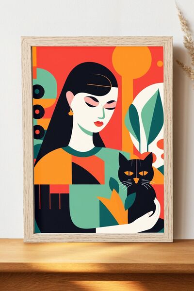 Luna Marissa Αφίσα Γυναίκα και Γάτα - Αφίσα τοίχου από γυαλιστερό χαρτί χωρίς...