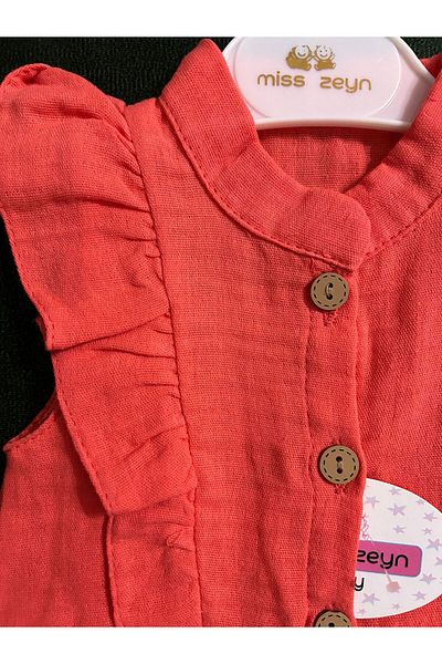 Limones Natural 100% Cotton Muslin Baby Girl Jumpsuit - Pomegranate Patterned Sleeveless Summer