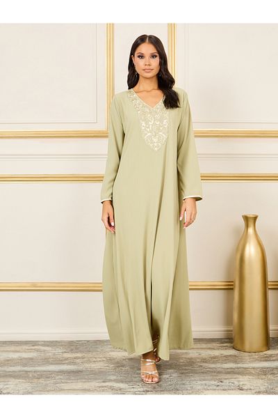 Styli Embroidered Patch Striped Jalabiya