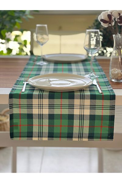 desen izmir New Season Green Plaid Square Runner Blanket