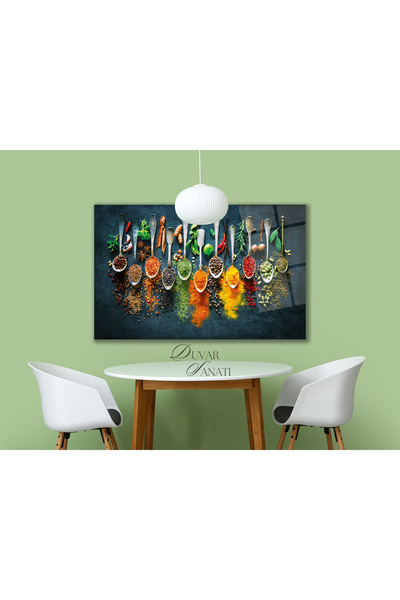 duvarsanatı Стъклена картина с подправки в лъжици, модерна декорация за стена...