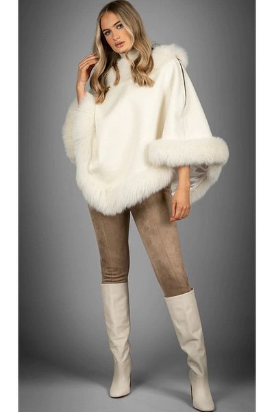 janbely White Cashmere Poncho