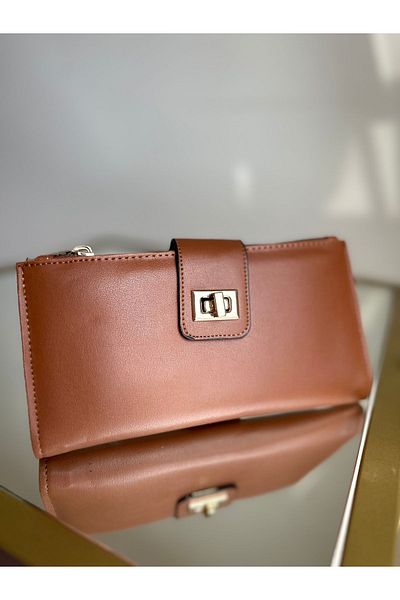 chocolatebag Γυναικείο πορτοφόλι χαρτονομισμάτων και θήκης καρτών με κλειδωμένο λουρί καρπού καφέ