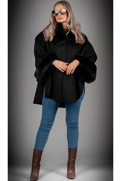 janbely Black Cashmere Poncho