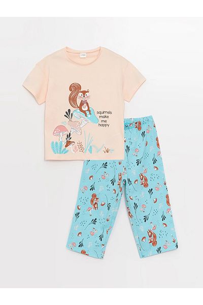 LC Waikiki LCW Kids Girl - Crew Neck Printed Short Sleeve Pajamas Set / S3DE85Z4