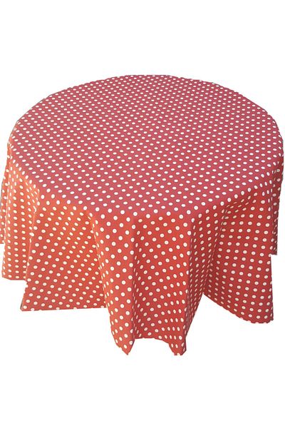 Ekselans Home Red Polka Dot Round Care Free Stain Resistant Duck Fabric Kitchen Table Cloth