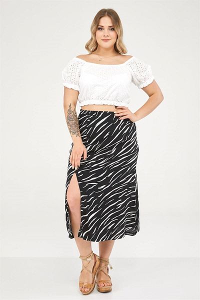 Seamoda Zebra Pattern Slit Skirt-black