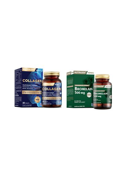 Nutraxin Hydrolyzed Collagen Hyaluronic Acid 30 Tablets + Bromelain 500 Mg 60 Tablets