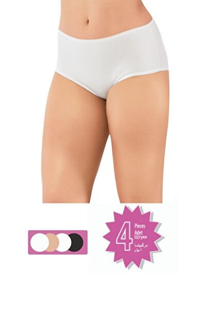 Öztaş Underwear Kadın Bej Pamuklu Yüksek Bel Midi Külot 4 lü