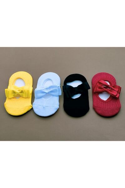 BUKAWEAR Kız Bebek Renkli Babet Çorap 4 Lü Kız Bebek Çocuk Babet Çorap Aksesu...