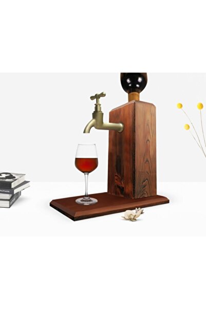 Bk Gift Musluklu Doğal Ahşap Şarap Standı - Ceviz