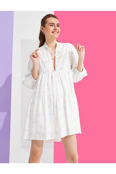 Koton Blau gemustertes Damenkleid