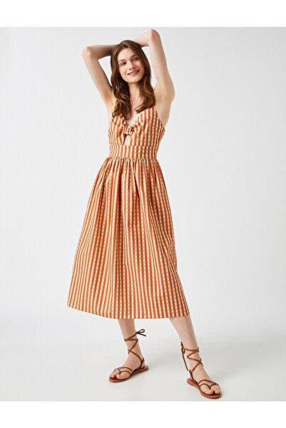 Koton Rochie de damă în carouri din bumbac cu detaliu fereastră