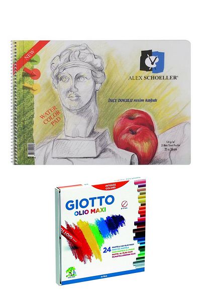 GLANCE Picture Book Spiral 25 X 35 120 Gr 15 Sheets Olio Oil Pastel Paint Cylinder Set of 24