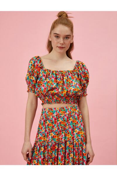 Koton Dámská fuchsiová květinová halenka s krátkým rukávem