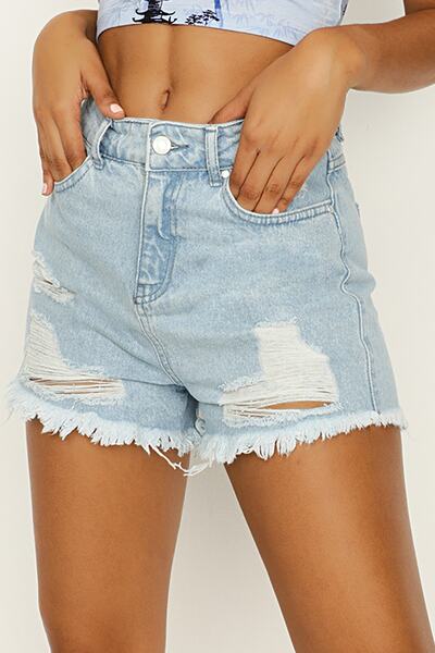 Select Moda Жіночі світло-блакитні міні-шорти з бахромою з деніму