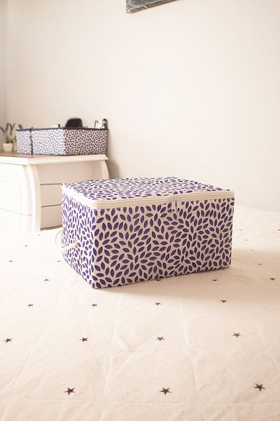 REKHOME Small Size Navy Blue Leaf Printed Base Base, Suitcase Organizer Storage Bag / 30x22x18